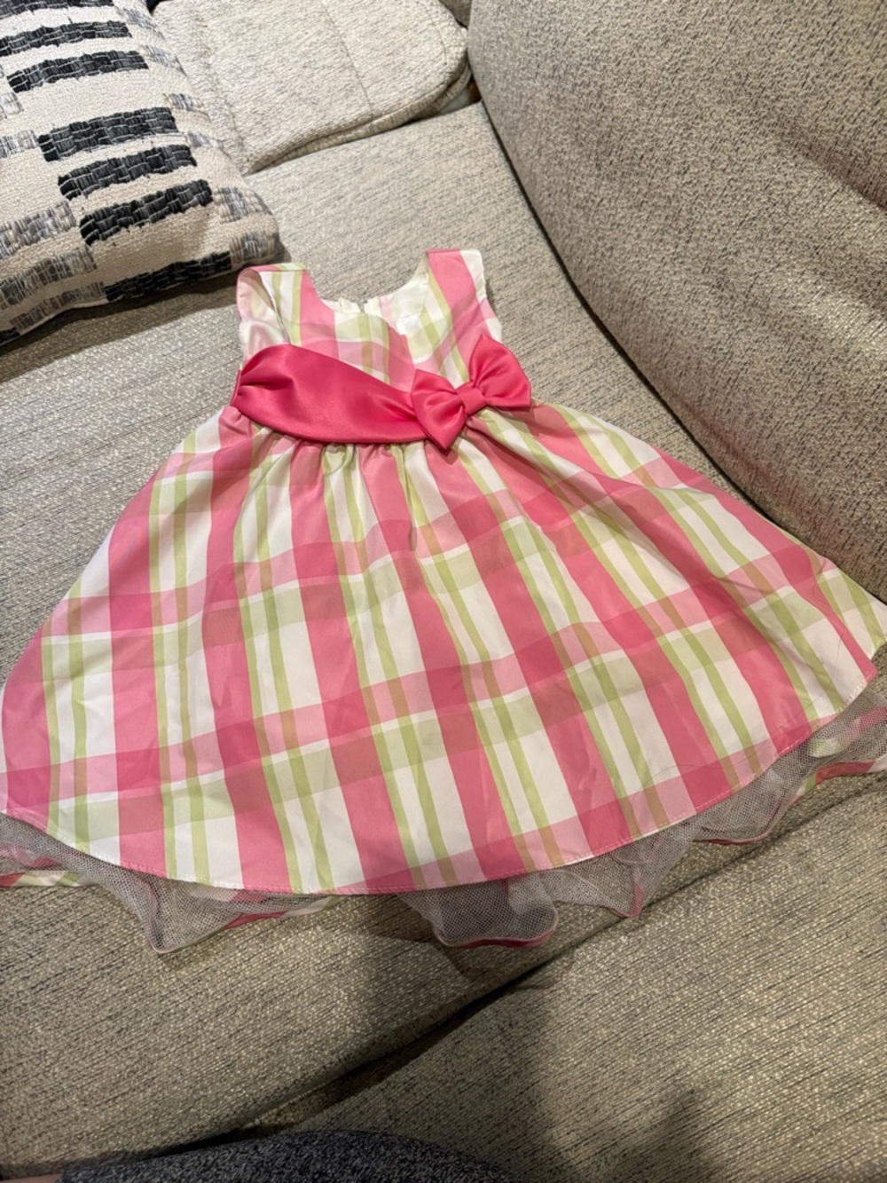 Rare Editions Pink and Green Plaid Party Dress with Sash